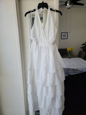 Fiesta White Halter Tiered Ruffle Wedding Dress